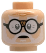 Minifigure, Head White Bushy Eyebrows, Moustache, Beard and Soul Patch, Dark Bluish Gray Eyes, Black Round Glasses with Tape on Bridge, Medium Nougat Forehead Creases, Neutral Pattern