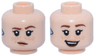 Minifigure, Head Dual Sided Female Reddish Brown Eyebrows, Nougat Lips, Freckles, Silver Triangle (Focus), Lopsided Closed Mouth / Open Mouth Smile with Top Teeth Pattern