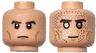 Minifigure, Head Dual Sided Dark Brown Eyebrows, Medium Nougat Cheek Lines, Chin Dimple, Stern / Slight Grin with Gold Eyes and Silver Sparkles Pattern