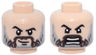Minifigure, Head Dual Sided Black Eyebrows, Dark Brown Moustache, Light Bluish Gray Full Beard, Chin Dimple, Crooked Lopsided Grin / Angry Open Mouth with Teeth Parted Pattern