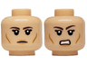 Minifigure, Head Dual Sided Female Dark Brown Eyebrows, Black Double Eyelashes, Medium Nougat Cheek Lines, Nougat Lips, Neutral / Angry Bared Teeth Pattern