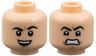 Minifigure, Head Dual Sided Black Eyebrows, Medium Nougat Dimples, Open Mouth Smile with Top Teeth and Raised Eyebrow / Scowl Pattern