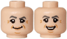 Minifigure, Head Dual Sided Female, Dark Bluish Gray Eyebrows, Nougat Lips, Medium Nougat Chin Dimple, Cheek Lines and Crow's Feet, Smile / Open Mouth Smile Pattern
