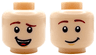 Minifigure, Head Dual Sided Reddish Brown Eyebrows, Nougat Chin Dimple, Lopsided Open Mouth Smile with Teeth and Tongue / Lopsided Grin Pattern