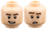 Minifigure, Head Dual Sided Dark Brown Eyebrows, Medium Nougat Cheek Lines, Dark Tan Stubble, Lopsided Open Mouth Grin / Confused with Raised Eyebrow Right Pattern