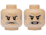 Minifigure, Head Dual Sided Light Bluish Gray Eyebrows and Moustache, White Beard, Medium Nougat Chin Dimple, Forehead Crease and Crow's Feet, Frown / Open Mouth Scowl with Teeth Pattern