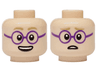 Minifigure, Head Dual Sided Dark Tan Eyebrows, Dark Purple Round Glasses, Open Mouth Grin with Top Teeth / Worried Pattern