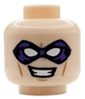 Minifigure, Head Dark Purple Eye Mask with Black Outline, White Eyes, Medium Nougat Cheek Lines and Chin Dimple, Open Mouth Grin with White Teeth Pattern