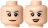 Minifigure, Head Dual Sided Female Dark Bluish Gray Eyebrows, Black Eyes and Eyelashes, Medium Nougat Cheek Lines, Wrinkles and Lips, Closed Mouth Smile / Open Mouth Smile with White Teeth Pattern