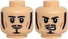 Minifigure, Head Dual Sided Dark Brown Eyebrows, Sideburns, Moustache and Goatee, Medium Nougat Cheek Lines, Black Eyes and Closed Mouth Neutral / Open Mouth Angry with Teeth Pattern