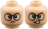 Minifigure, Head Dual Sided Dark Orange Eyebrows, Black Round Glasses, Medium Nougat Beard Stubble, Nougat Chin Dimple, Frown / Angry Open Mouth with Teeth Pattern