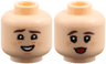 Minifigure, Head Dual Sided Child Dark Brown Eyebrows, Nougat Freckles and Dimples, Open Mouth Smile with Teeth / Red Tongue Sticking Out Pattern