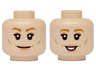 Minifigure, Head Dual Sided Female Dark Orange Eyebrows, Coral Lips, Medium Nougat Eye Shadow, Cheek Lines and Dimples, Lopsided Grin / Open Mouth Smile with Teeth Pattern