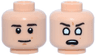 Minifigure, Head Dual Sided Dark Brown Eyebrows, Dark Orange Mole and Chin Dimple, Slight Smile / Scared with Bright Light Blue Glassy Eyes Pattern