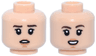 Minifigure, Head Dual Sided Female, Dark Brown Eyebrows, Eyelashes, Nougat Lips and Chin Dimple, Open Mouth Worried / Smile Pattern