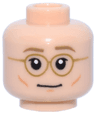 Minifigure, Head Dark Tan Eyebrows, Gold Round Glasses and Dark Orange Cheek Lines and Chin Dimple Pattern