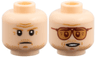 Minifigure, Head Dual Sided Medium Nougat Eyebrows, Beard Stubble, Crow's Feet and Forehead Creases, Frown / Dark Red Glasses with Medium Nougat Lenses, Open Mouth Smile with Teeth Pattern