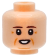 Minifigure, Head Dark Brown Eyebrows, Dark Orange Wrinkles, Cheek Lines and Chin Dimple, Open Mouth Smile with Teeth Pattern