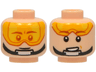 Minifigure, Head Dual Sided Bright Light Orange Visor, Dark Orange Eyebrows, Black Chin Strap, Visor Down with Grin and Dark Orange Eyes / Visor Up with Surprised Open Mouth Pattern