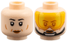Minifigure, Head Dual Sided Female, Black Eyebrows, Dark Orange Lips and Contours, Grin / Yellow and Bright Light Orange Visor, Black Chinstrap Pattern