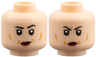 Minifigure, Head Dual Sided Female, Black Eyebrows, Medium Nougat Contours, Dark Red Lips, Grin / Frown Pattern