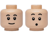 Minifigure, Head Dual Sided Black Small Eyebrows and Eyes, Smile / Surprised with Round Open Mouth Pattern
