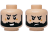 Minifigure, Head Dual Sided Black Eyebrows and Beard, Medium Nougat Crow's Feet, Lopsided Open Mouth Smile with Teeth / Frown Pattern