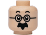 Minifigure, Head Black Small Raised Eyebrows, Round Glasses, Moustache and Goatee Pattern