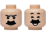 Minifigure, Head Dual Sided Black Eyebrows and Thick Flared Moustache, Medium Nougat Chin Dimple, Stern / Closed Eyes, Open Mouth Grin with Teeth Pattern