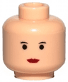Minifigure, Head Female Black Thin Eyebrows, Eyelashes, Small Eyes, Red Lips Pattern