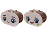 Duplo, Brick 2 x 4 x 2 Rounded Ends with Faces with Black Eyebrows, Lime Cheeks, Closed Mouth Smile / Coral Tongue Sticking Out Pattern