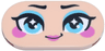 Tile, Round 2 x 4 Oval with Face, Black Eyebrows and Eyelashes, Medium Azure Eyes and Eye Shadow, Dark Pink Cheeks and Lips, Smile Pattern (Elsa)