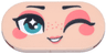 Tile, Round 2 x 4 Oval with Face, Black Eyebrows and Eyelashes, Dark Turquoise Eye, One Winking, Coral Eye Shadow, Cheeks and Lips, Open Mouth Smile Pattern (Anna)