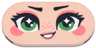 Tile, Round 2 x 4 Oval with Face, Black Eyebrows and Eyelashes, Green Eyes, Coral Eye Shadow, Cheeks and Lips, Open Mouth Smile Pattern (Rapunzel)