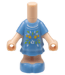 Micro Doll, Body with Molded Medium Blue Short Layered Dress and Shoes and Printed Bright Light Orange, Lime, and White Flowers and Leaves Pattern