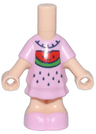 Micro Doll, Body with Molded Bright Pink Short Layered Dress and Shoes and Printed Dark Blue Collar and Seeds, Red and Green Watermelon with Face Pattern