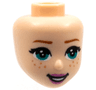 Mini Doll, Head Friends with Dark Orange Eyebrows and Freckles, Dark Turquoise Eyes, Black Mouth with Dark Pink Lips and Wide Open Mouth Smile with Teeth Pattern