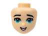 Mini Doll, Head Friends with Black Eyebrows, Eyelashes, Medium Azure Eyes, Bright Pink Lips, Open Mouth Smile with Teeth Pattern