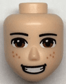 Mini Doll, Head Friends Male Large with Black Thin Eyebrows, Reddish Brown Eyes, Nougat Freckles, and Open Mouth Smile with Teeth Pattern