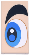 Tile 2 x 4 with White, Blue and Dark Azure Eye and Thick Black Eyebrow Pointed Down Pattern Model Left Side (Super Mario Eye)
