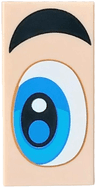 Tile 2 x 4 with White, Blue and Dark Azure Eye and Thick Black Eyebrow Pattern Model Left Side (Super Mario Luigi Eye)