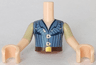 Torso Mini Doll Boy Sand Blue Vest with Gold Fasteners and Belt Buckle Pattern, Light Nougat Arms with Hands with Tan Short Sleeves