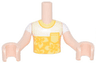 Torso Mini Doll Boy White Shirt with Bright Light Orange Panel and Bright Light Yellow Pocket and Flowers Pattern, Light Nougat Arms with Hands with White Short Sleeves