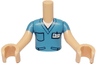 Torso Mini Doll Boy Medium Blue Scrubs Top with Dark Blue Pockets and White ID Badge Pattern, Light Nougat Arms with Hands with Medium Blue Short Sleeves