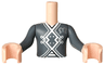 Torso Mini Doll Boy Dark Bluish Gray Jacket with White Shoulder Pads and Trim, Silver Buttons and Letter M Pattern, Light Nougat Arms with Hands with Dark Bluish Gray Long Sleeves