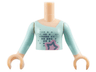 Torso Mini Doll Girl Light Aqua Long Vest Top with Star Pattern, Light Nougat Arms with Hands with Light Aqua Sleeves