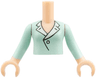 Torso Mini Doll Girl Light Aqua Blouse Top with White Lapels and Button Pattern, Light Nougat Arms with Hands with Light Aqua Long Sleeves