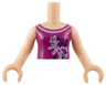 Torso Mini Doll Girl Magenta Top with Butterflies and Leaves Pattern, Light Nougat Arms with Hands
