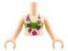 Torso Mini Doll Girl Lime Bikini Top and Lei with Magenta and White Flowers Pattern, Light Nougat Arms with Hands