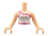 Torso Mini Doll Girl Sleeveless One Strap Top with White and Magenta Pattern, Light Nougat Arms with Hands